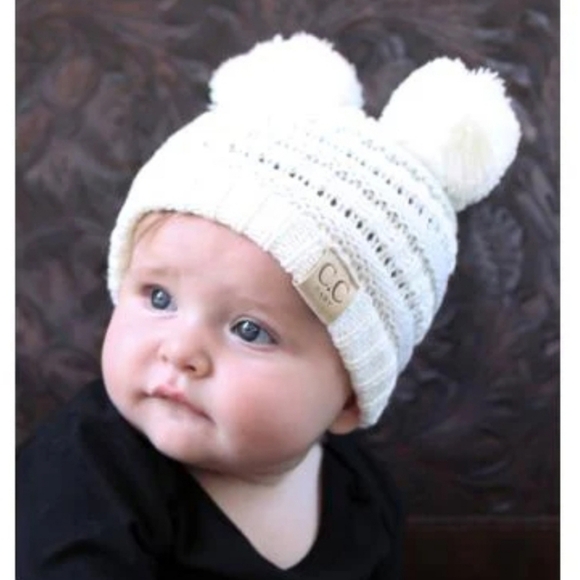 C.C. Baby Cream Colored Knit Pom Pom Beanie Winter Hat 100% Acrylic - Picture 8 of 8
